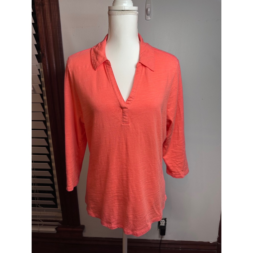Tommy Bahama Womens Coral Cotton Slub 3/4 Sleeve Top Large tropical vacation